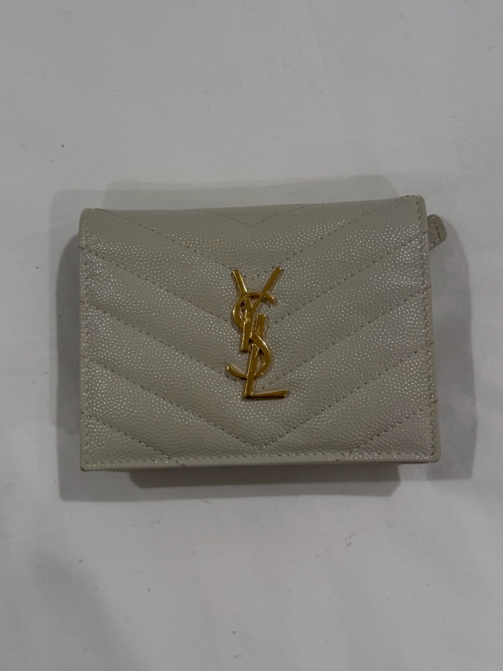 Saint Laurent YSL Cassandre Compact Wallet Light Grey Gold